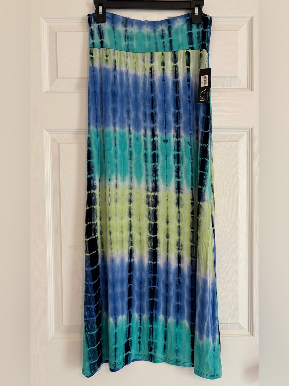 BCX Blue Teal Lime Vertical Tie-Dye Maxi Skirt